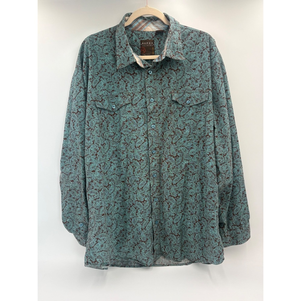 Roper Wear The West Mens 2XL Paisley Western Shirt Brown Turquoise Cotton